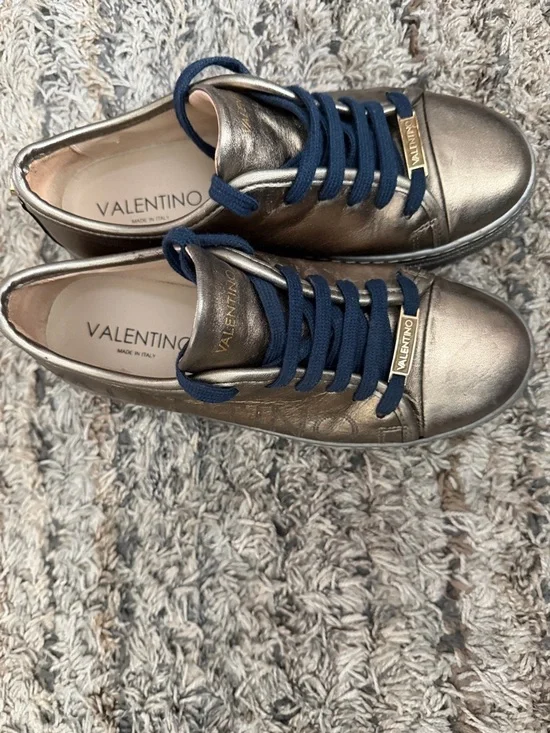 Valentino Metallic Bronze Leather Sneakers with Navy Laces sz 9 - Picture 4 of 15
